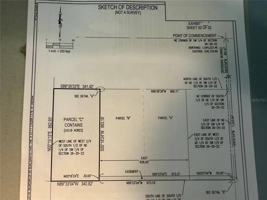 This image is a survey sketch showing the legal description and dimensions of three land parcels — 2748 CR 543, SUMTERVILLE, FL