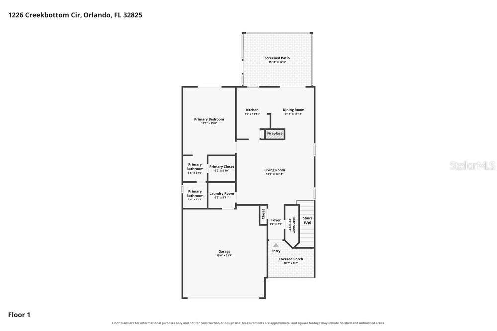 This is a floor plan for the first level of a residential home — 1226 CREEKBOTTOM CIRCLE, ORLANDO, FL