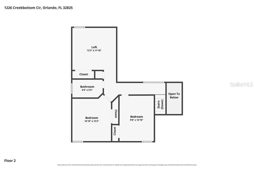 This is a floor plan for the second level of a residential home — 1226 CREEKBOTTOM CIRCLE, ORLANDO, FL