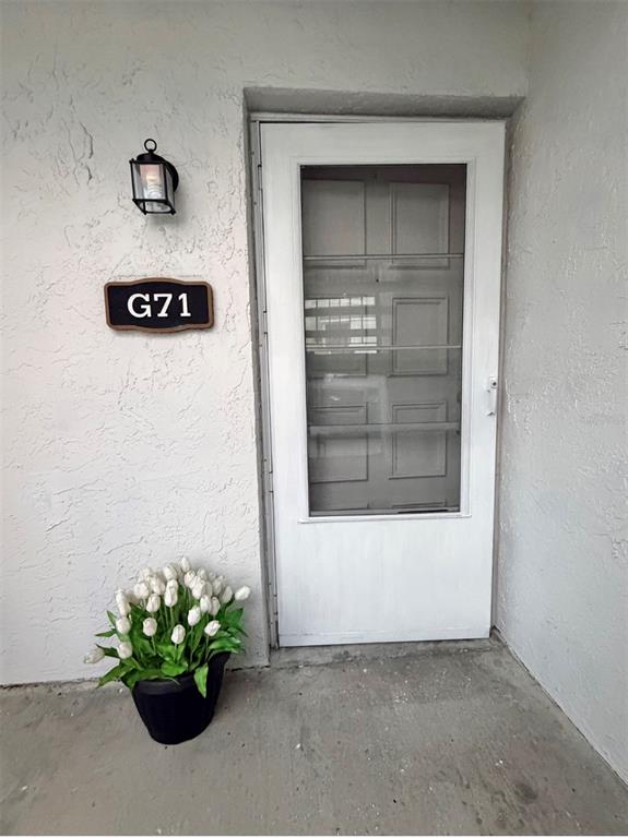 A white door with a glass storm door and a potted plant sits outside G71 — 3815 N OAK DRIVE UNIT G71, TAMPA, FL