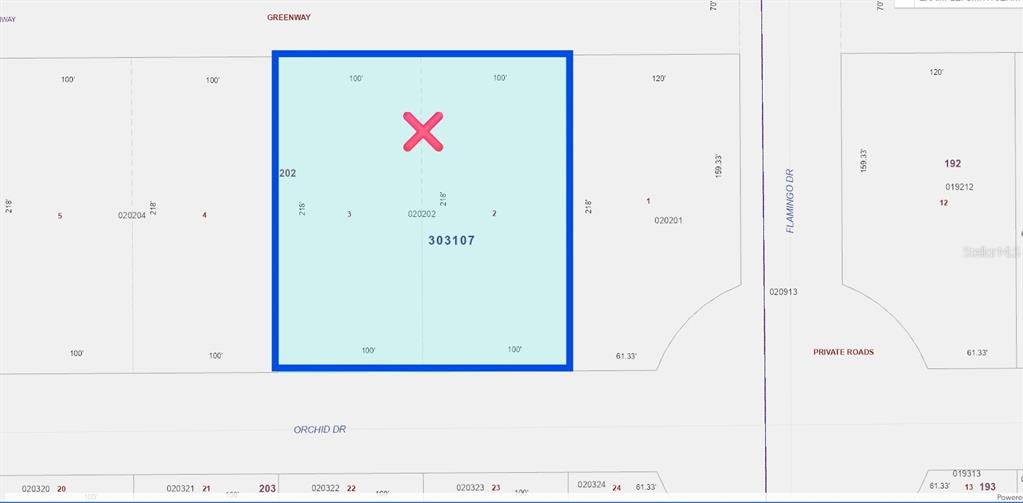 This is a property map showing two adjacent rectangular lots highlighted in blue — 704 ORCHID DRIVE, INDIAN LAKE ESTATES, FL
