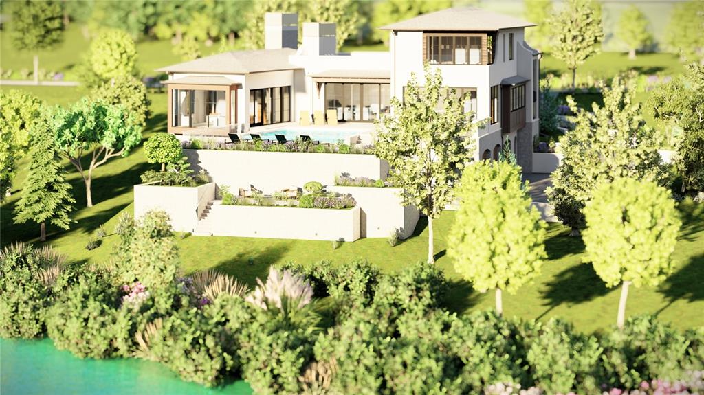 This is a digital rendering of a multi-level modern house with a pool and landscaping — 157 TRANQUIL MIRROR LAKE COURT Lot 10, CLERMONT, FL