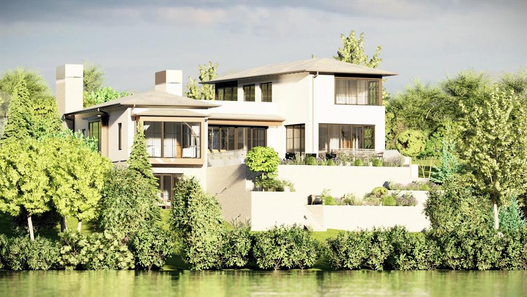 A rendering of a modern multi-level house with large windows and terraced landscaping near water — 157 TRANQUIL MIRROR LAKE COURT Lot 10, CLERMONT, FL