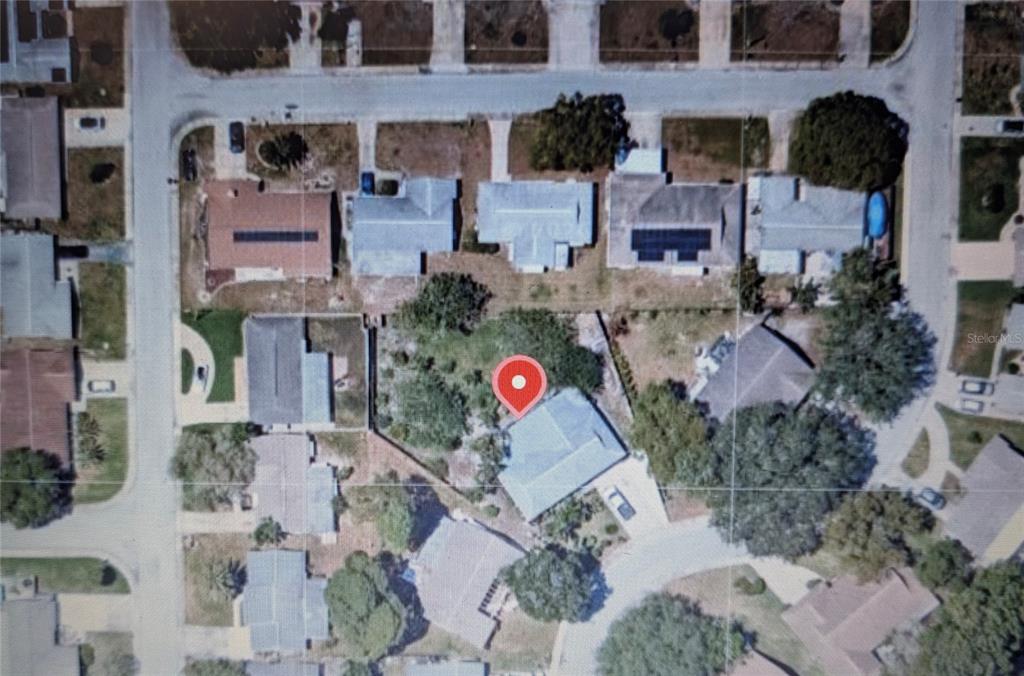 This is an aerial map view of a residential property and its surrounding neighborhood — 3849 EDGEMONT DRIVE, NEW PORT RICHEY, FL
