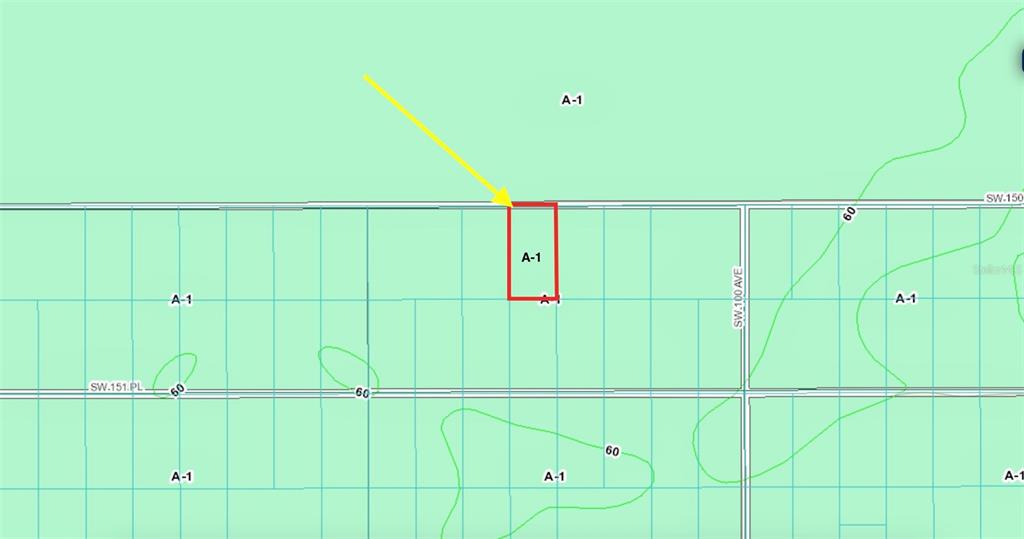 This is a map showing a highlighted rectangular parcel of land zoned A-1 — Track 28 SW 150TH STREET, DUNNELLON, FL