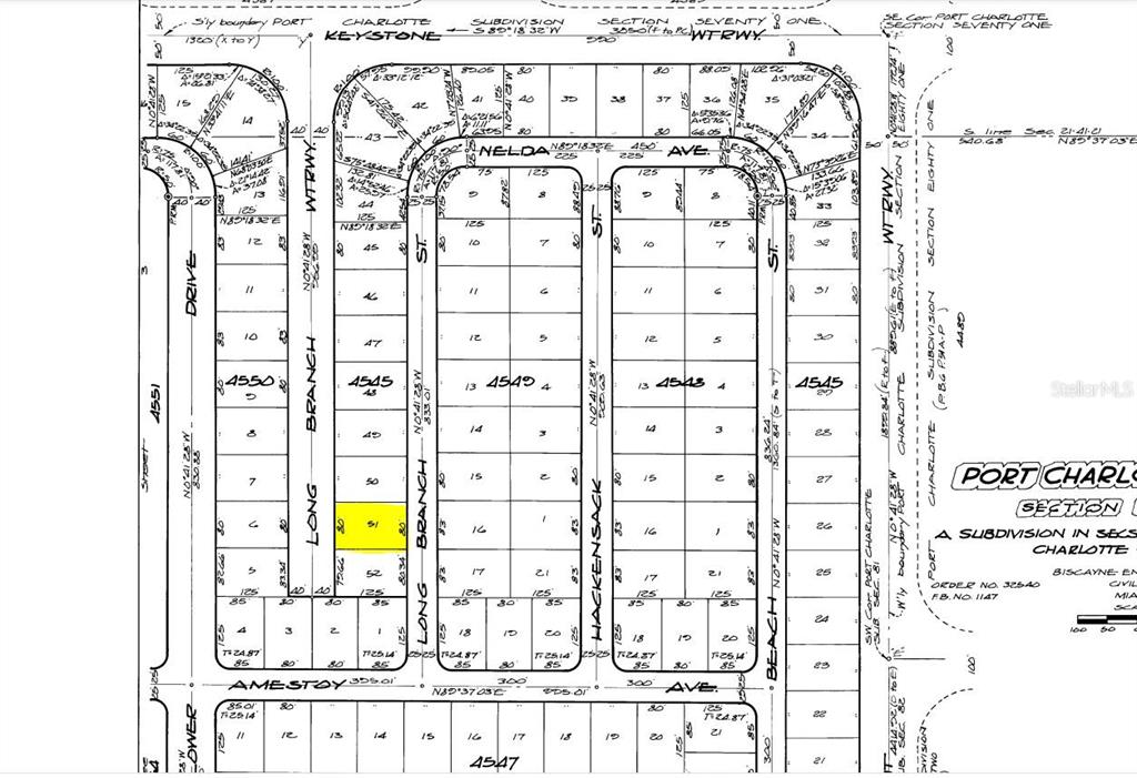 This image is a plat map showing property lot lines and street layouts — 10139 LONG BRANCH STREET, PORT CHARLOTTE, FL