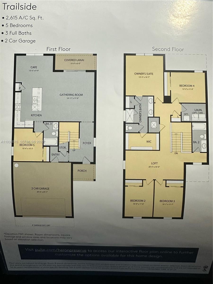 This is a floor plan for a two-story home with five bedrooms and three bathrooms — PORT ST. LUCIE, FL