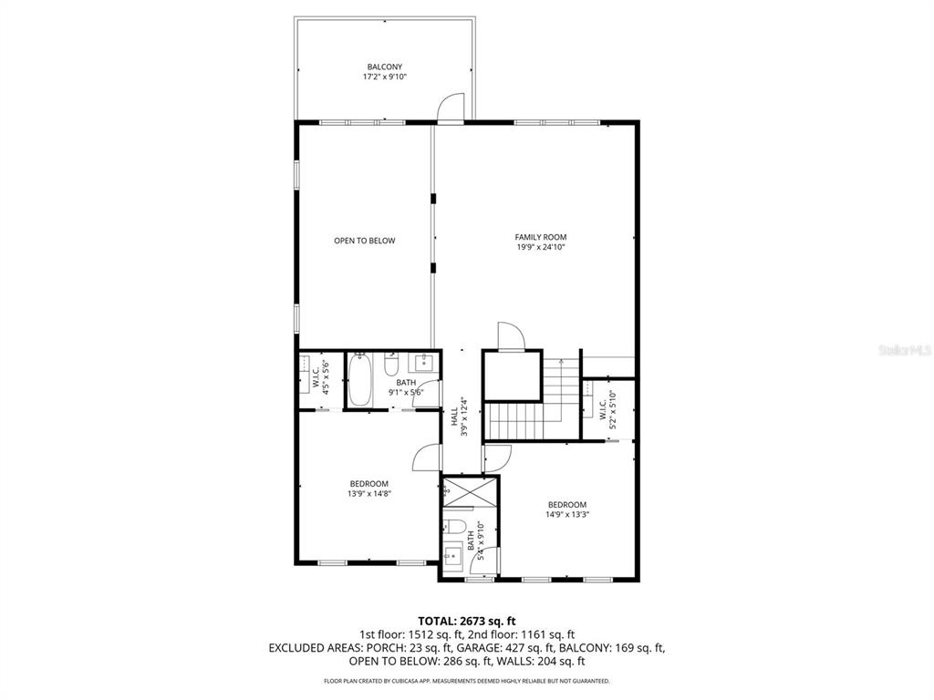 This is a floor plan of a second-story residential layout with two bedrooms and a balcony — 2475 BAY STREET, SARASOTA, FL