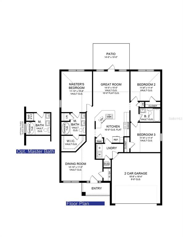 This is a floor plan for a three-bedroom house with a two-car garage and patio — 12402 LANGLEY DRIVE Lot 77, SPRING HILL, FL