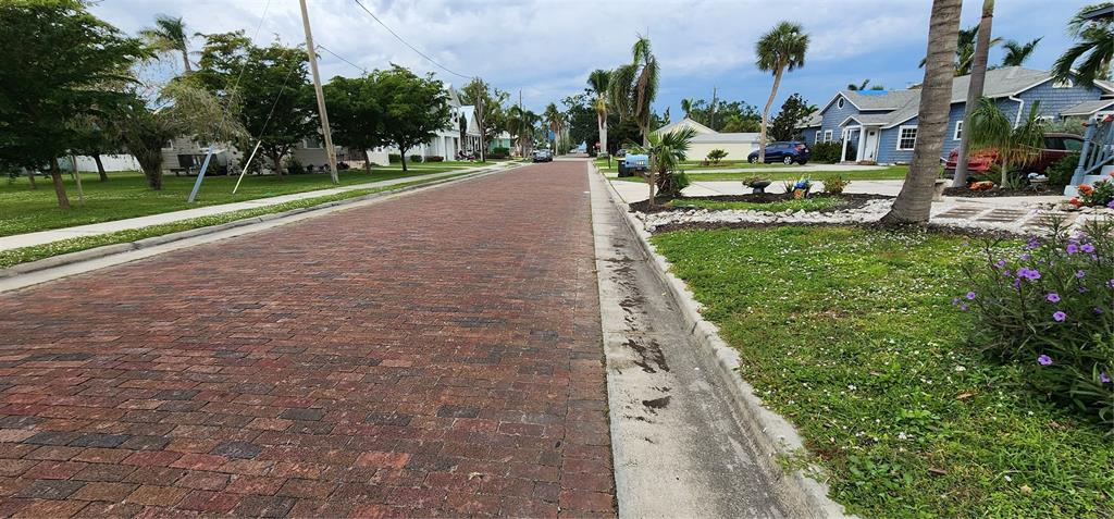 A brick-paved street runs through a residential neighborhood lined with houses and palm trees — 316 DURRANCE STREET, PUNTA GORDA, FL