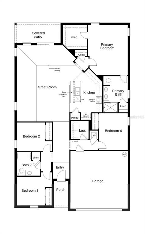 This floor plan shows a single-story home with four bedrooms, a garage, and a covered patio — 14565 ROBIN RIDGE TRAIL, HUDSON, FL