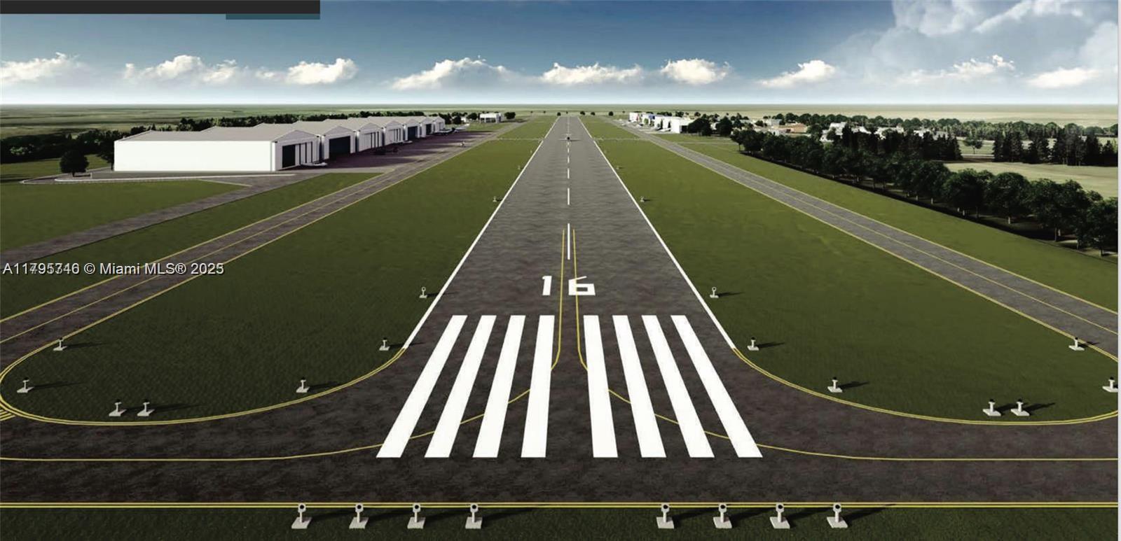 This is a digital rendering of an airport runway with adjacent hangars and taxiways — Cardeal Elias Fausto, SP, SP