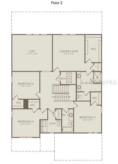 This floor plan shows the second level of a home featuring four bedrooms and a loft — 15142 WILLOW RIDGE DRIVE, MONTVERDE, FL