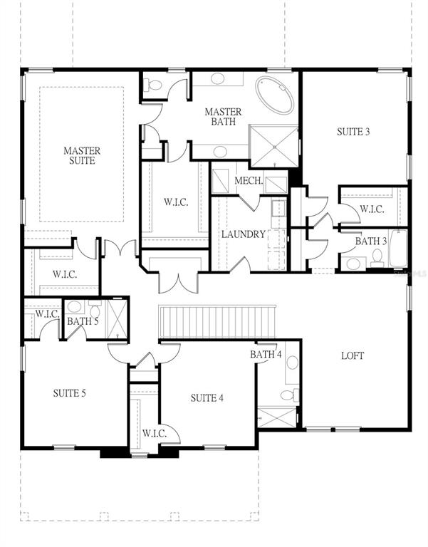 This is a floor plan of a residential second story with five suites and a loft — 3010 S KEATS STREET, TAMPA, FL