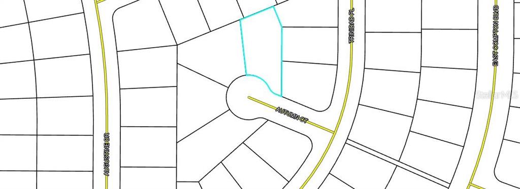 This is a map showing a residential lot highlighted in blue on a cul-de-sac — LOT 9 AUTUMN COURT 15 COURT SE, CHIPLEY, FL