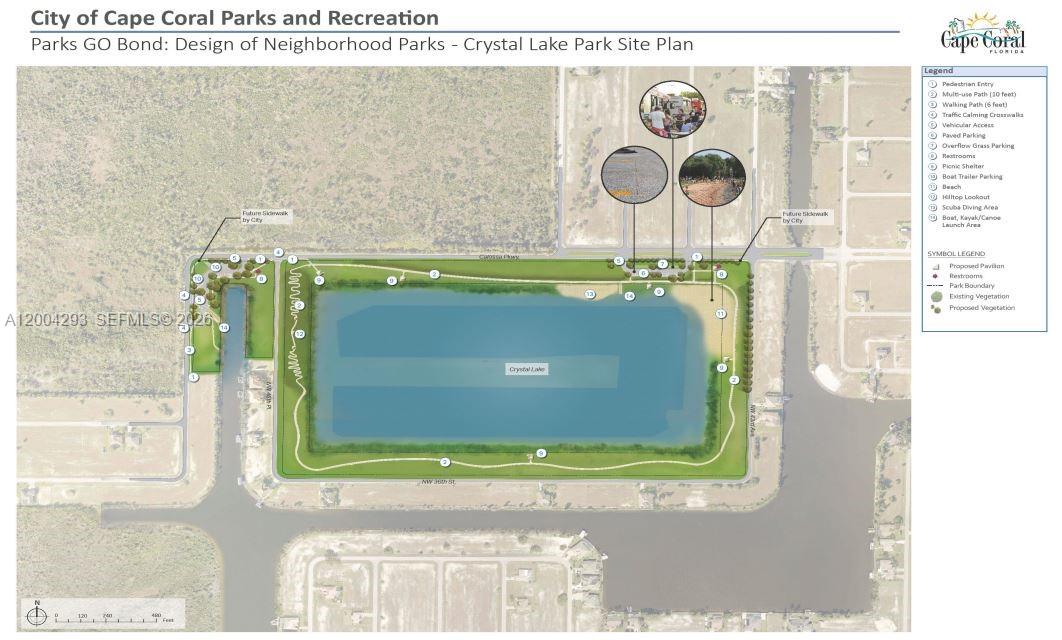 This site plan rendering illustrates the proposed design for Crystal Lake Park in Cape Coral — 3812 NW 43rd PL, Cape Coral FL 33993, CAPE CORAL, FL