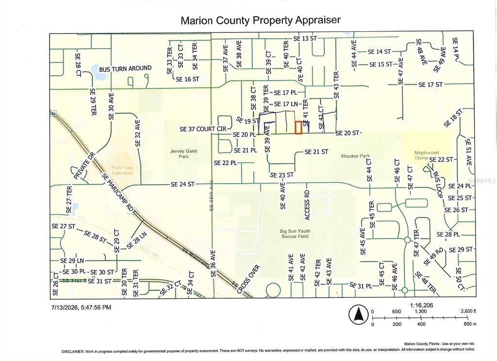 This is a map of a neighborhood in Marion County, Florida — SE 20TH STREET, OCALA, FL