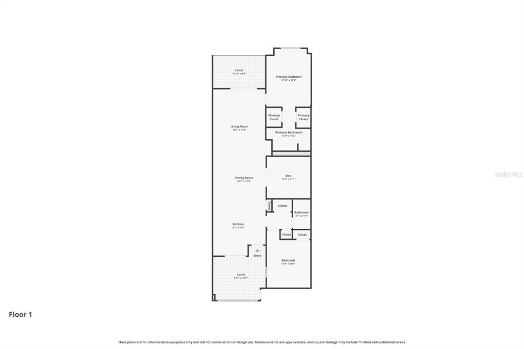 This is a floor plan showing a single-level residential unit with two bedrooms and two lanais — 14040 HERITAGE LANDING BOULEVARD UNIT 125, PUNTA GORDA, FL