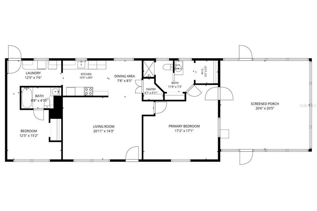 This is a floor plan showing a home with two bedrooms, two bathrooms, and a porch — 40847 COUNTY ROAD 439, UMATILLA, FL
