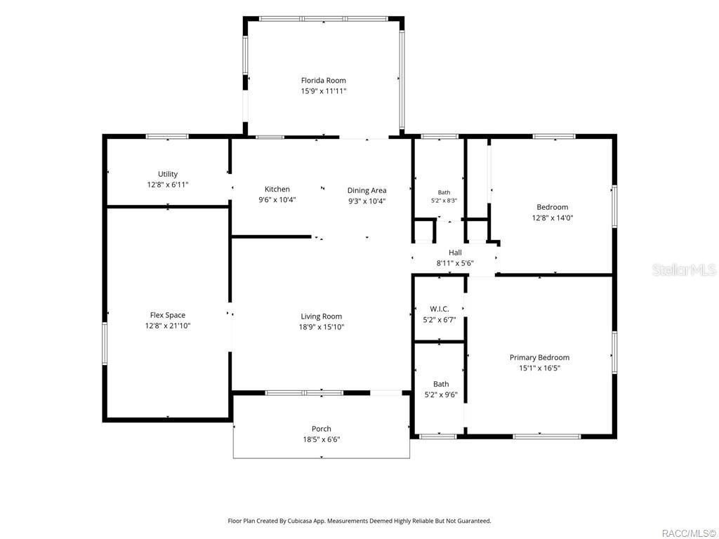 This is a floor plan showing the layout and dimensions of a single-story home — 45 S BARBOUR STREET, BEVERLY HILLS, FL