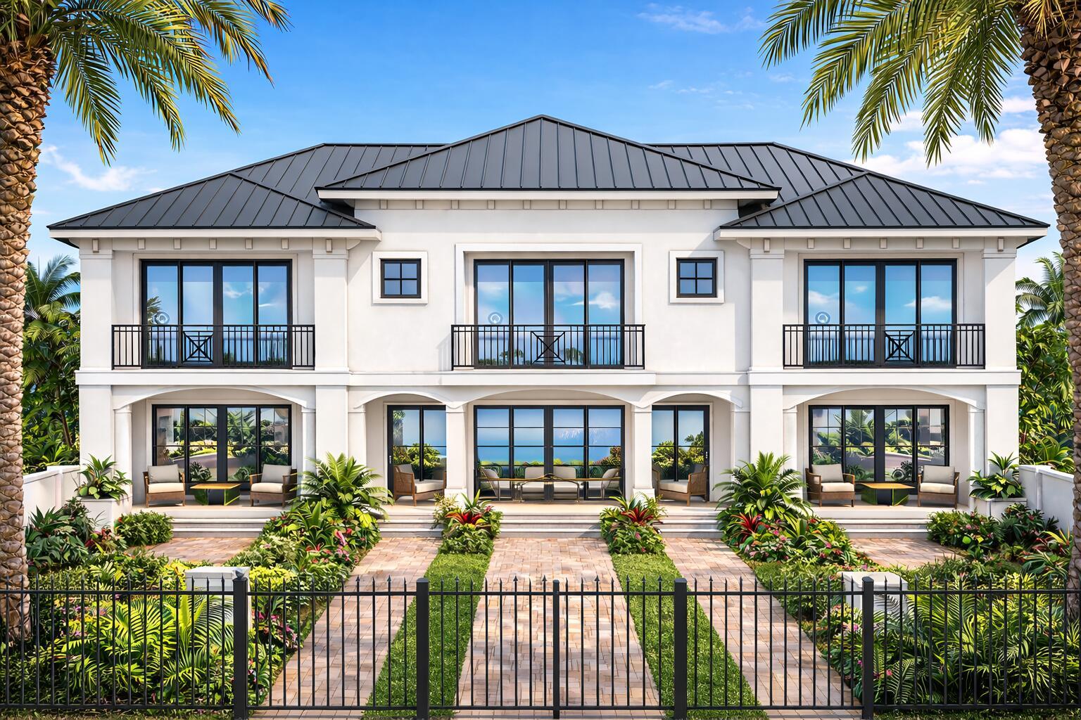 A digital rendering of a two-story white house with a black metal roof and balconies — 506 SW Camden Avenue, Stuart FL 34994, STUART, FL