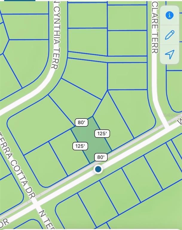 This map shows a rectangular residential lot with dimensions of 80 feet by 125 feet — 1625 W DELMANE DRIVE, DUNNELLON, FL