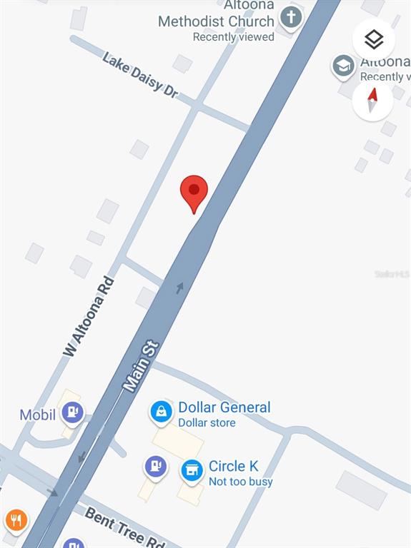 This is a map showing a red location pin near Main Street and Lake Daisy Drive — 00 LAKE DAISY DRIVE, ALTOONA, FL
