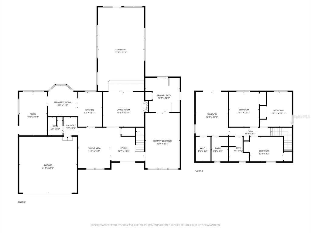 This is a two-story floor plan showing the layout of a house with multiple rooms — 1416 GROVE AVENUE, LEESBURG, FL