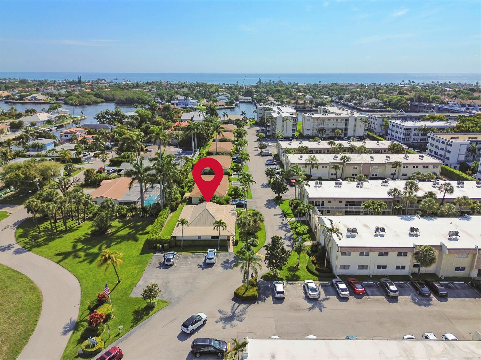 An aerial view shows a single-story house with a red pin marker and surrounding parking — 631 Snug Harbor Drive # S1, Boynton Beach FL 33435, BOYNTON BEACH, FL