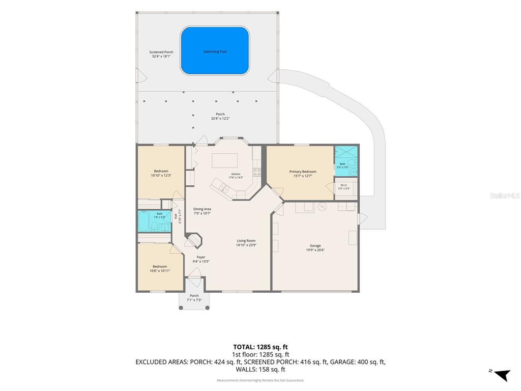 This is a floor plan of a house featuring three bedrooms, a pool, and a garage — 4025 S LINWOOD TERRACE, INVERNESS, FL