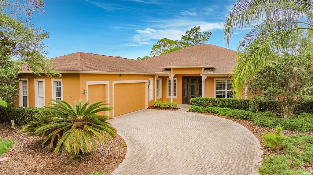A single-story house with a tan stucco exterior, a paved driveway, and a two-car garage — 294 ADDISON DRIVE, POINCIANA, FL