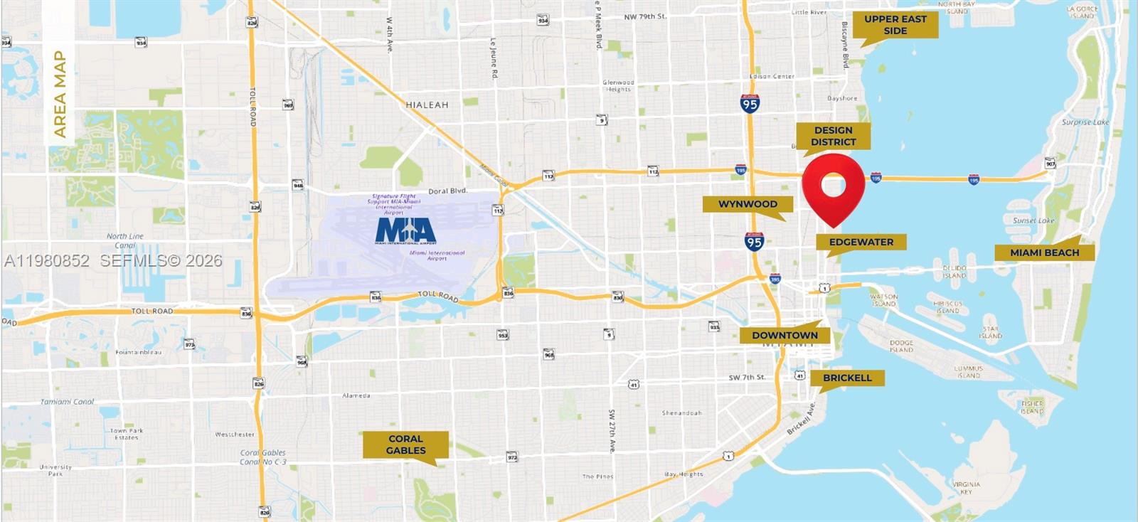 This is a map showing the location of a property in Miami, Florida — 142-144 NE 26th St, Miami FL 33137, MIAMI, FL