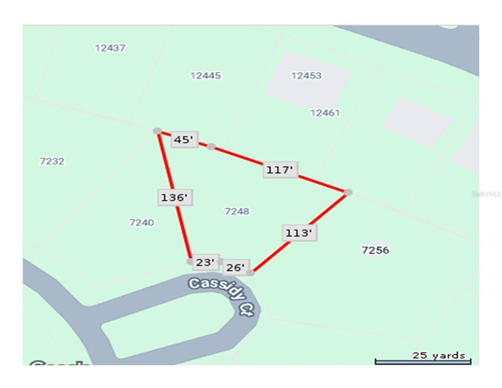 This is a map showing the property boundaries and dimensions of a residential lot — 7248 CASSIDY COURT, PORT CHARLOTTE, FL