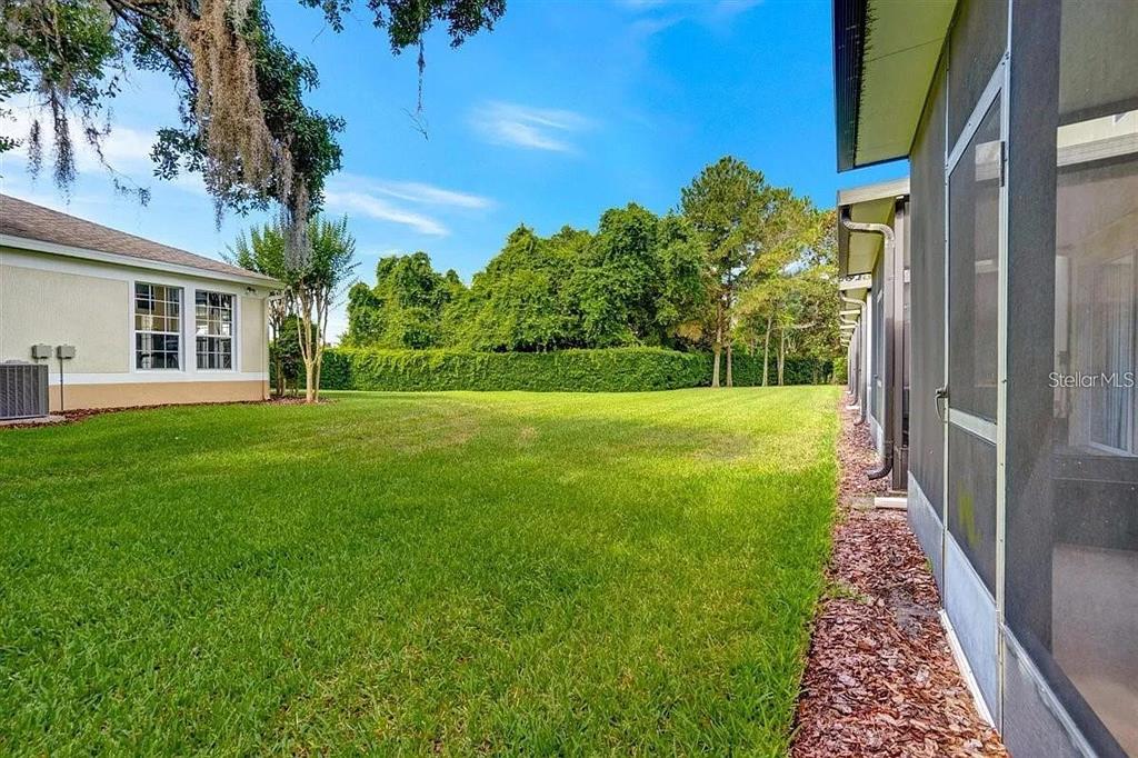 A grassy backyard sits between a house with a screened porch and a neighboring home — 6292 TWAIN STREET UNIT 102, ORLANDO, FL