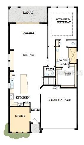 This is a floor plan for a single-story home featuring a garage, study, and owner's suite — 3711 W DE LEON STREET, TAMPA, FL