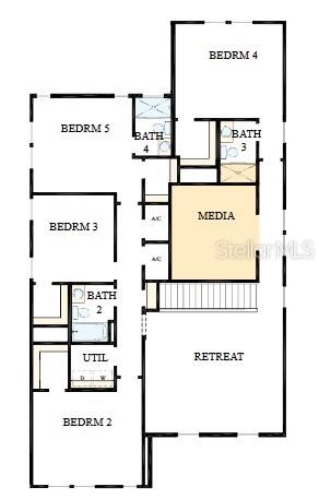 This is a floor plan of a house featuring five bedrooms, four bathrooms, and a media room — 3711 W DE LEON STREET, TAMPA, FL