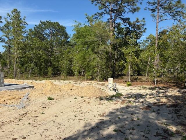 A newly constructed single-story house with a tan stucco exterior sits on a sandy lot — 5535 SW 121ST TERRACE, OCALA, FL
