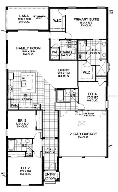 This is a floor plan for a single-story house with four bedrooms and a garage — 5414 MARSHELDER STREET, APOPKA, FL