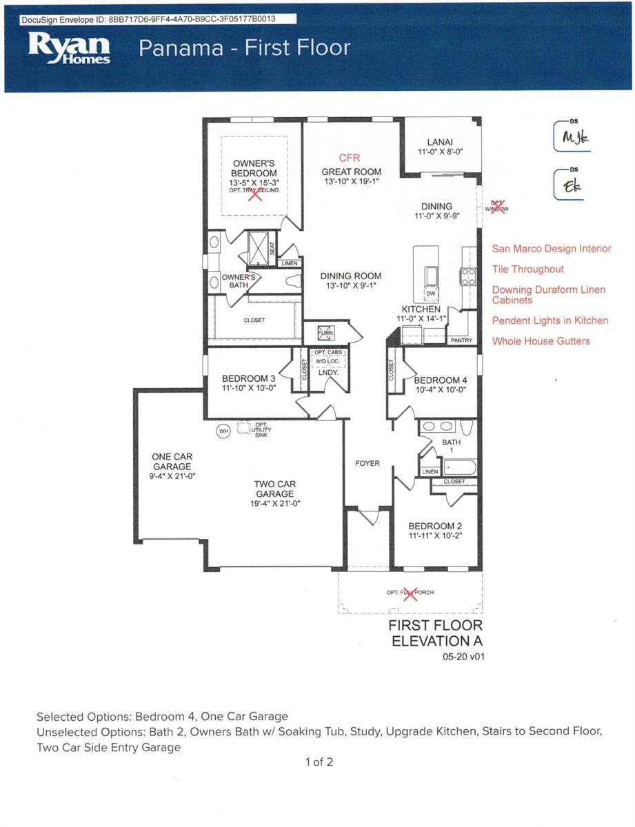 This is a floor plan for a single-story house featuring four bedrooms and a garage — 93 Judah Lane, Sebastian FL 32958, SEBASTIAN, FL