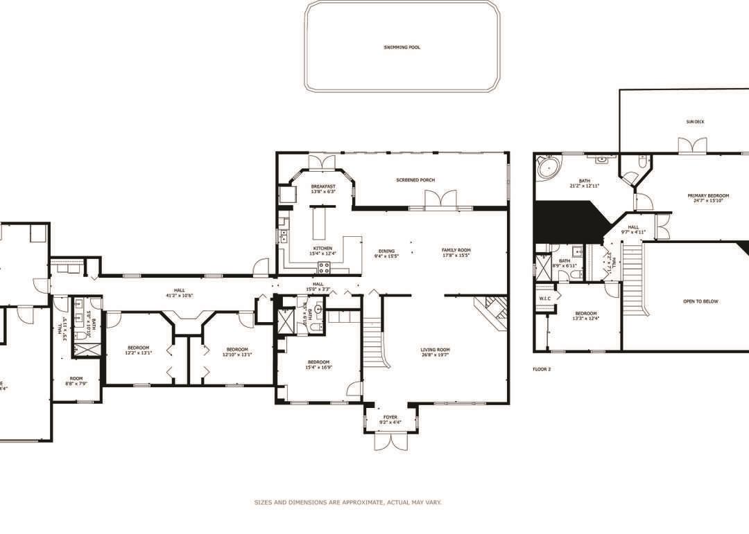 This is a two-story floor plan featuring multiple bedrooms, a kitchen, living areas, and a pool — 8044 Twin Lake Drive, Boca Raton FL 33496, BOCA RATON, FL