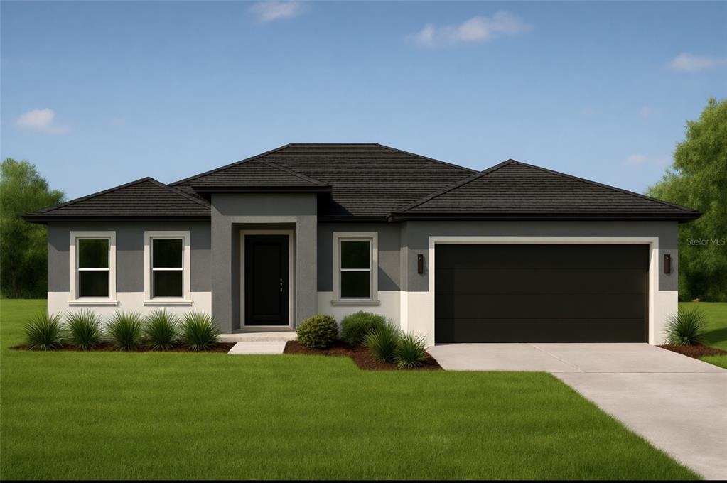 This is a rendering of a single-story house with a two-tone exterior and garage — 2160 TOPSY TERRACE, NORTH PORT, FL