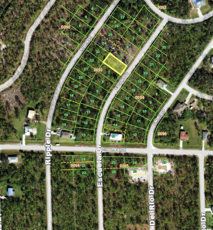This is an aerial map showing residential land parcels and street layouts — 12241 ESCUELA DRIVE, PUNTA GORDA, FL