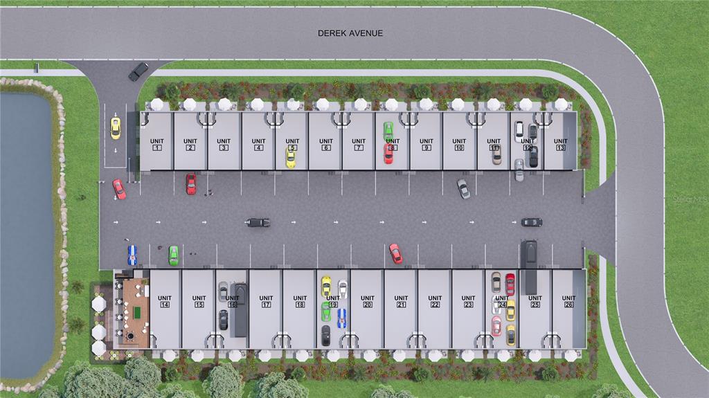 This is a site plan rendering of a storage facility with 26 units and parking — 5864 DEREK AVENUE UNIT 3, SARASOTA, FL