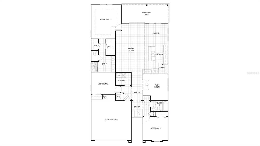 This is a floor plan for a single-story house with three bedrooms and a garage — 32 HARDWOOD TRAIL, PALM COAST, FL