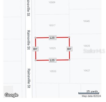 This map shows the rectangular property boundaries and dimensions of a lot on Rainsville Street — 10525 RAINSVILLE STREET, PORT CHARLOTTE, FL