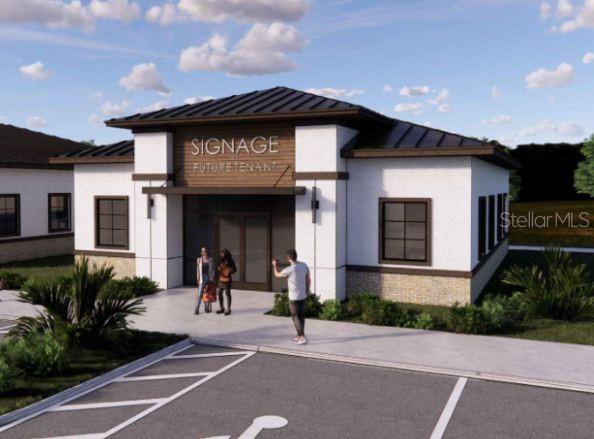 This is a digital rendering of a modern commercial building exterior with a parking lot — 5058 OLD TAMPA HWY UNIT 13, KISSIMMEE, FL