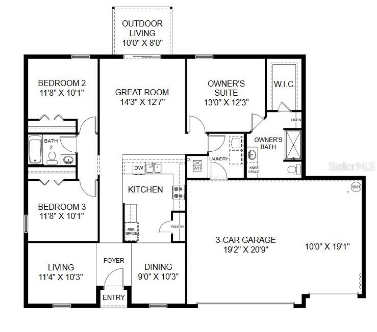This floor plan shows a three-bedroom home with a kitchen, great room, and garage — 71 BEAUFORD LANE, PALM COAST, FL