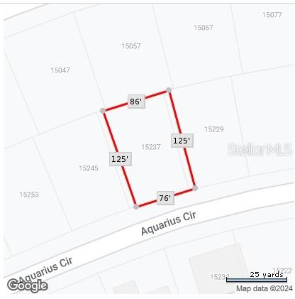 This is a map showing the property lines and dimensions of a residential lot — 15237 AQUARIUS CIRCLE, PORT CHARLOTTE, FL