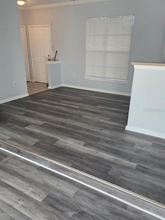 An interior view shows a room with gray wood-look flooring, light walls, and a window — 9401 CRESCENT LOOP CIRCLE UNIT 203, TAMPA, FL