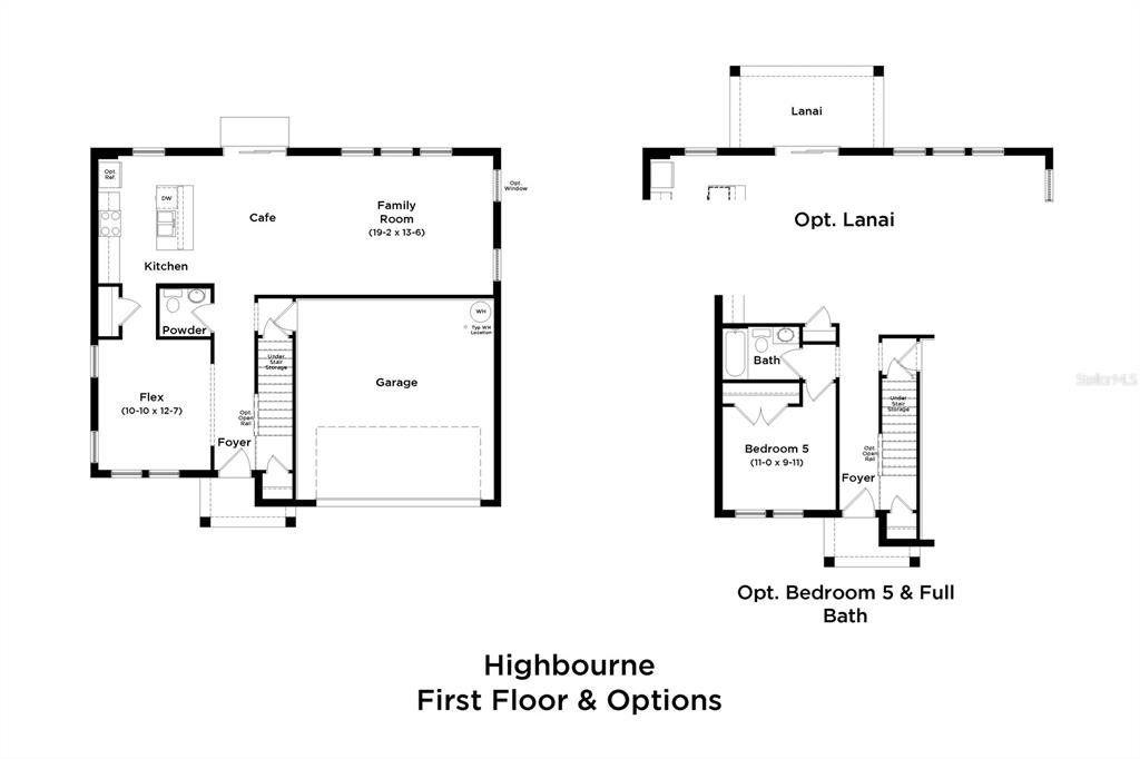 This floor plan shows the first level of a home with an optional bedroom layout — 2586 ABSOULTE AVENUE, LAKE HAMILTON, FL